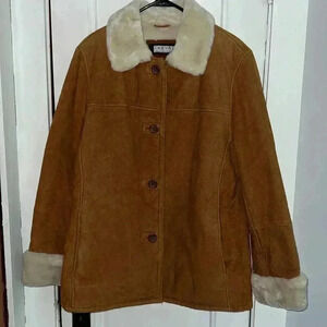 Canvas Genuine Leather Coat with Faux Fur Lining